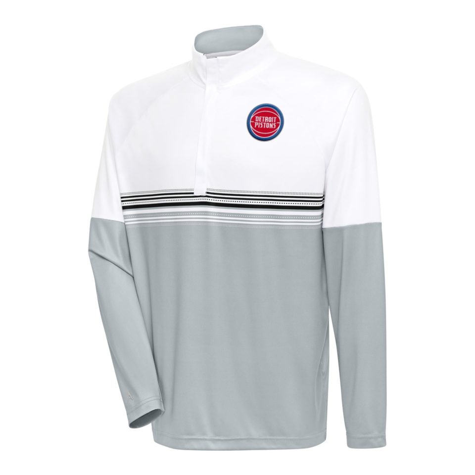 Upgraded Durable Men's Antigua White/Black Detroit Pistons Bender Quarter-Zip Pullover Top