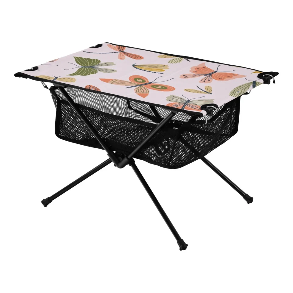 Cast Iron Gift-Ready Butterflies and Dragonflies on Pink Camping Foldable Portable Table Beach Table with Storage Bag Compact Picnic Table for Outdoor Hiking Fishing BBQ