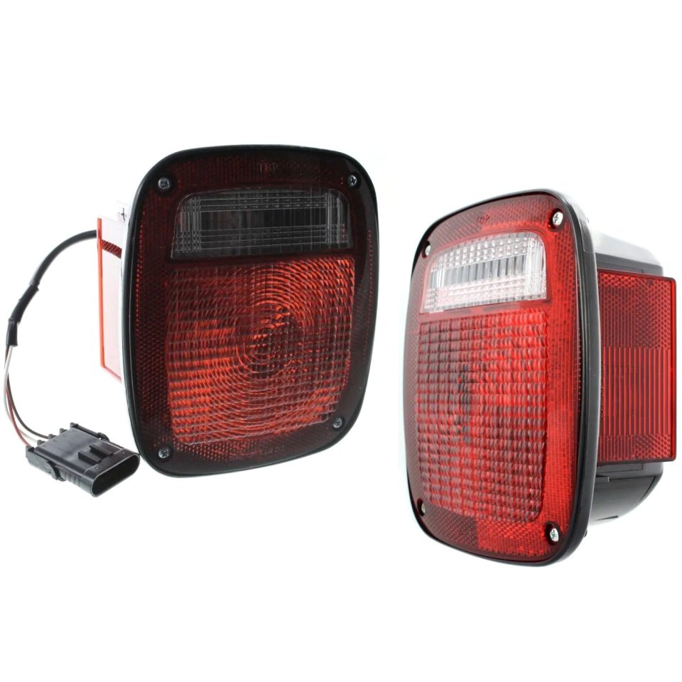 Polished Clear Halogen Tail Light Set For 1991-1995 Jeep Wrangler (YJ) Clear/Red w/ Bulbs 2Pcs