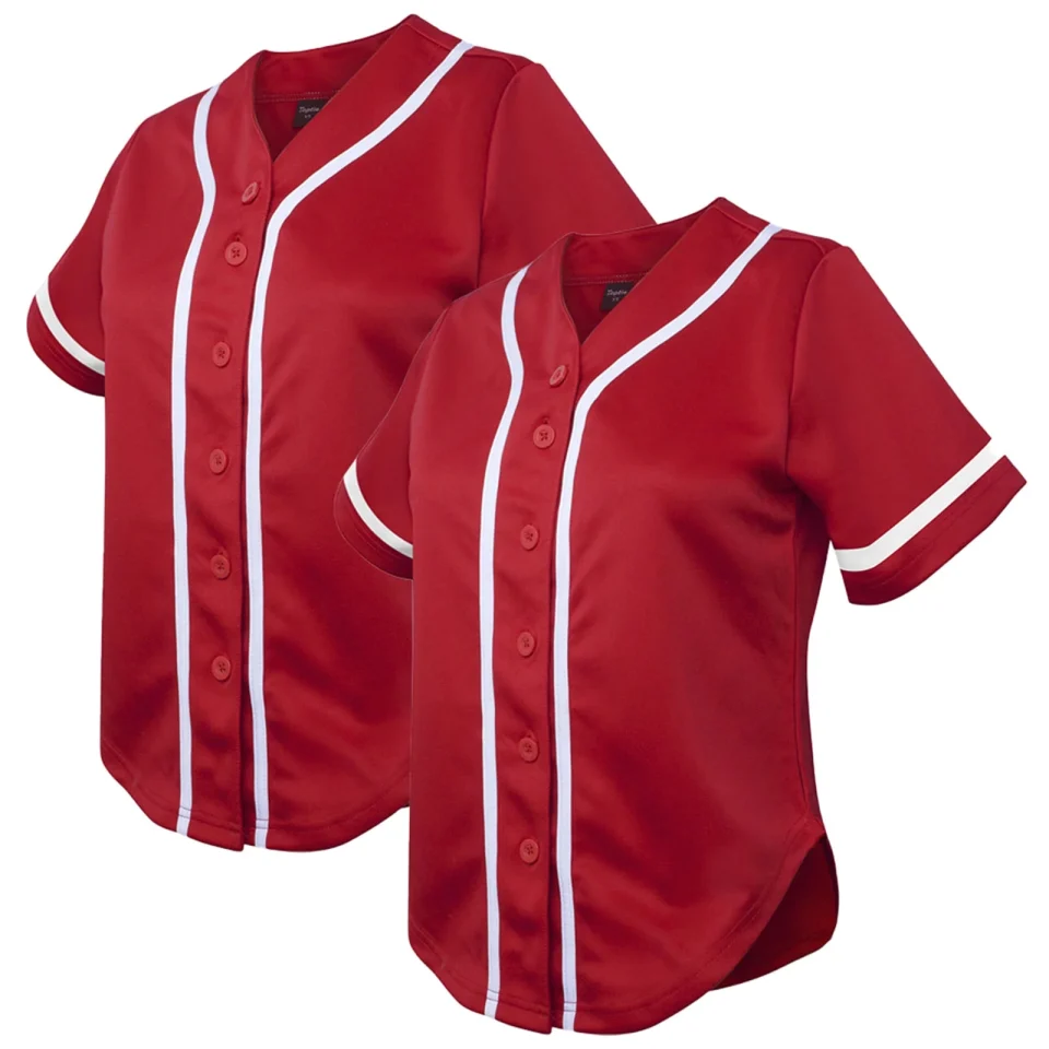 Leak-Proof Toptie 2 Pack Womens's Baseball Jersey Softball Jersey Button Down Shirts-Red Red-XL