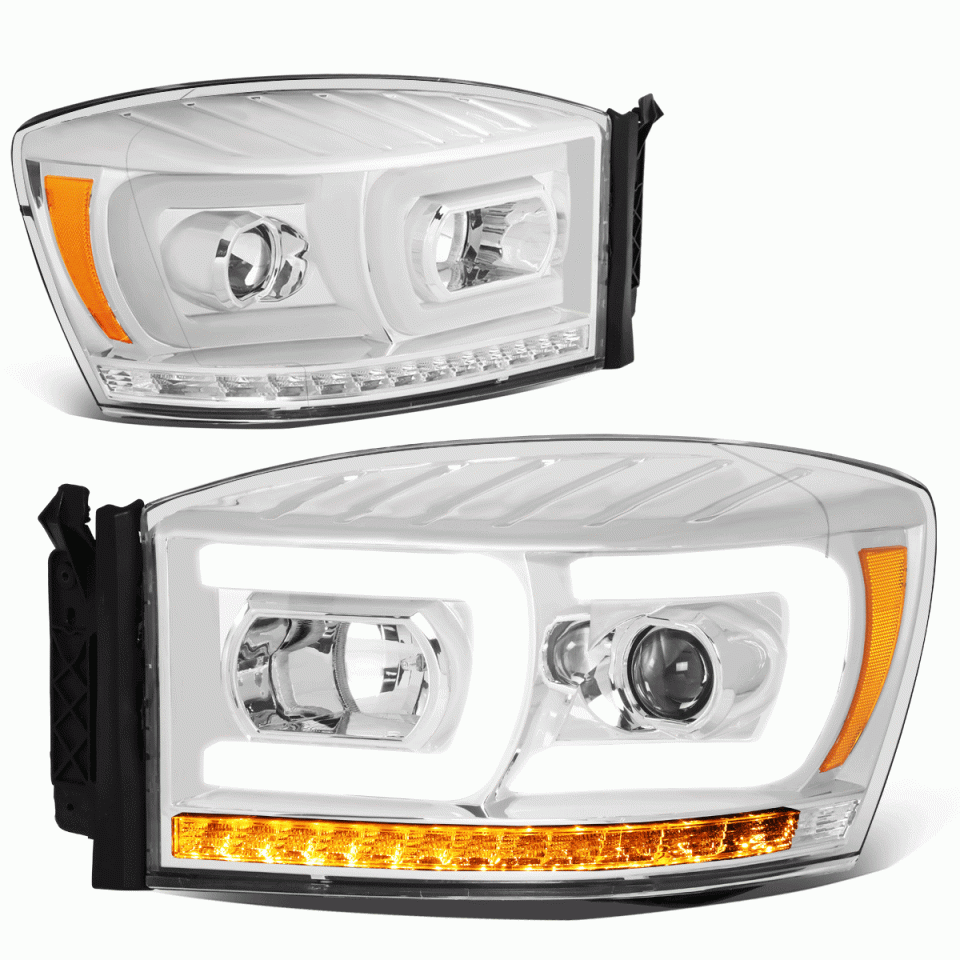 Wooden Cleaning 06-09 Ram Truck Dual LED DRL+Sequential Turn Signal Projector Headlight Lamp