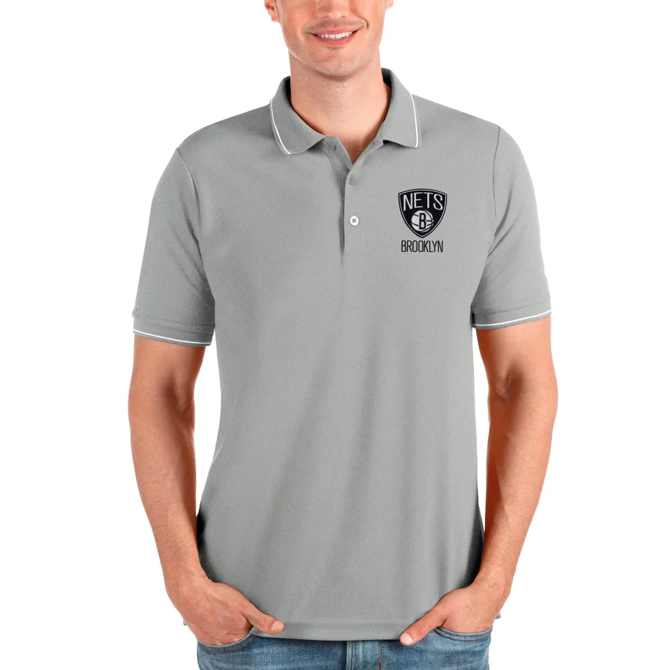 Frosted Men's Antigua Heathered Gray Brooklyn Nets Affluent Polo