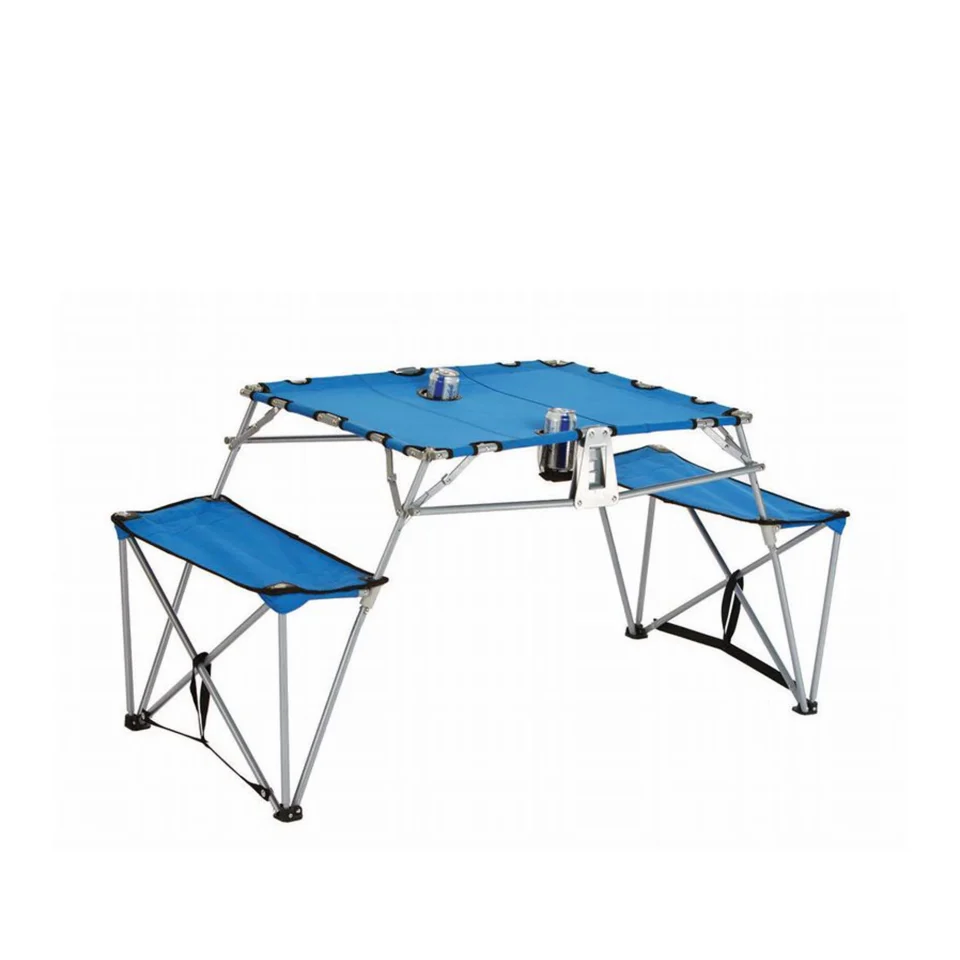 Office CC Home Furnishings Portable Fold-up Table and Bench with Cupholders Backpack Set-Blue