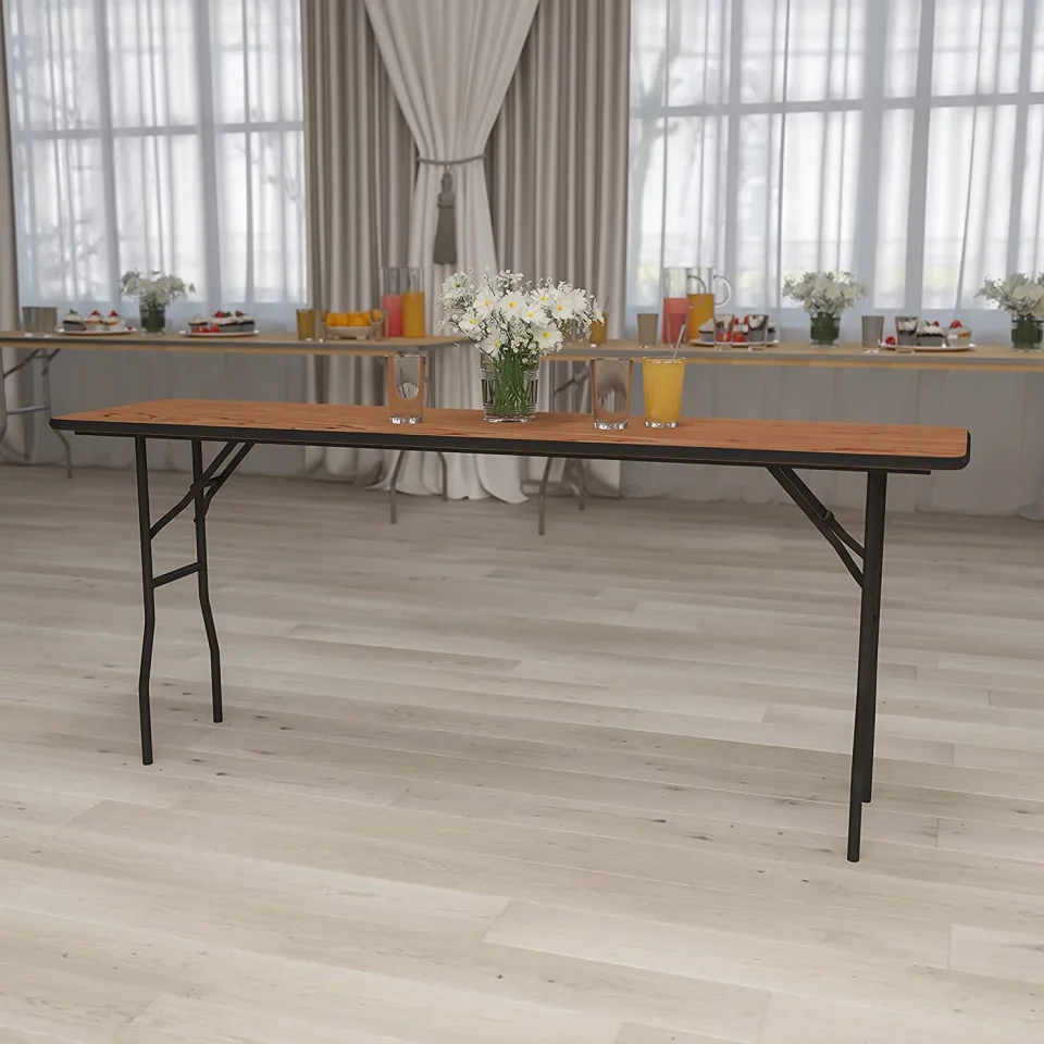 Prime TJUNBOLIFE 6-Foot Rectangular Wood Folding Training/Seminar Table with Clear Coated Top