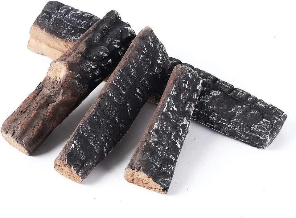 Bamboo Office Gas Logs 4pcs Gas Fireplace Logs Set of Ceramic Wood Logs. Use in Fireplaces & Fire Pits