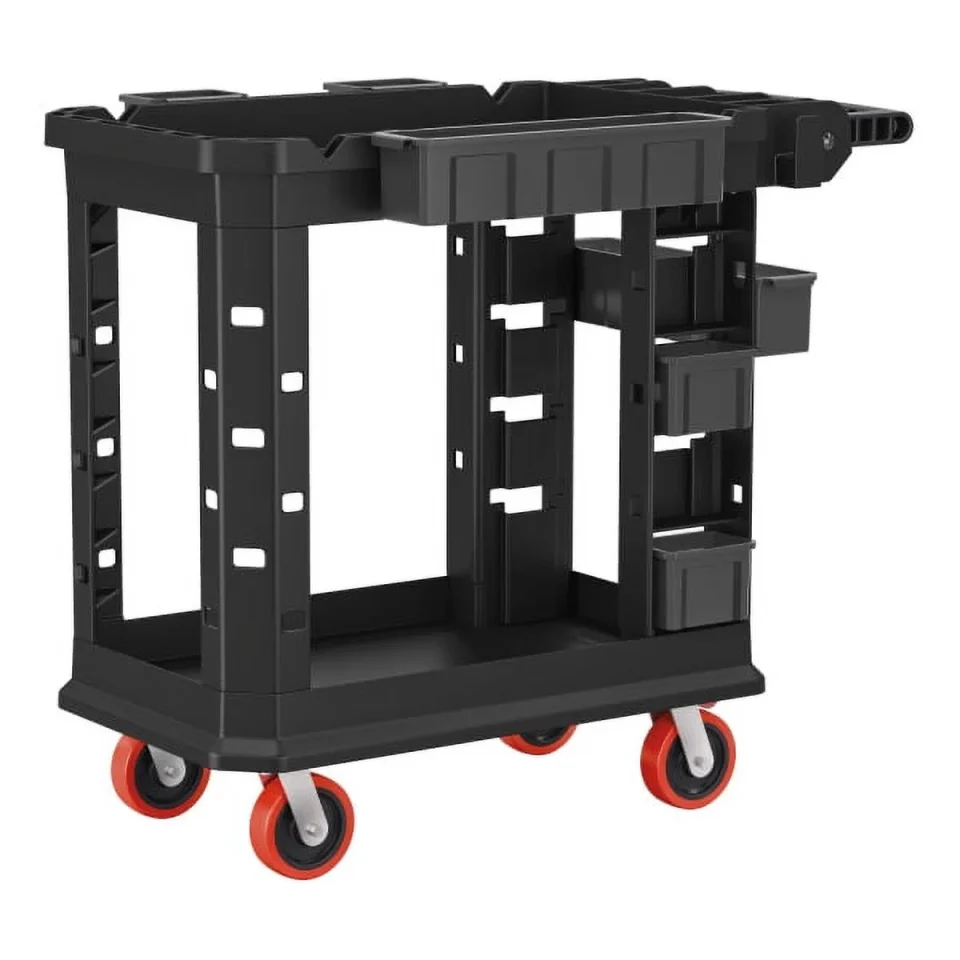 Non-Toxic Top-Rated Suncast Commercial Heavy-Duty Plus 2-Shelf Utility Cart, 34-13/16H x 19-1/2W x 41-3/4D, Gray