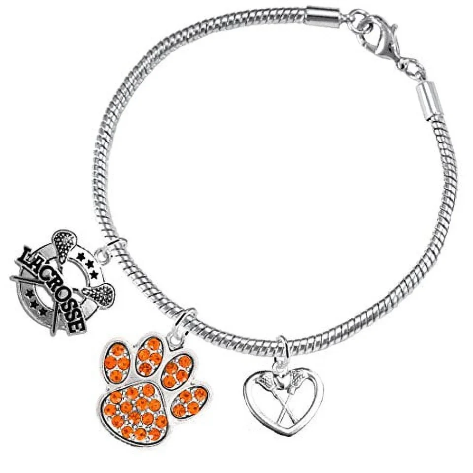 Non-Toxic Cooking Lacrosse Jewelry, Orange Crystal Paw Jewelry, &copy;2015 Hypoallergenic Safe-Nickel, Lead And Cadmium Free!