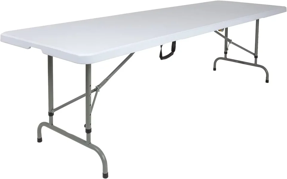 Popular Easy-Clean KHBIULIFE Kathryn 8-Foot Height Adjustable Bi-Fold Granite White Plastic Banquet and Event Folding Table with Carrying Handle