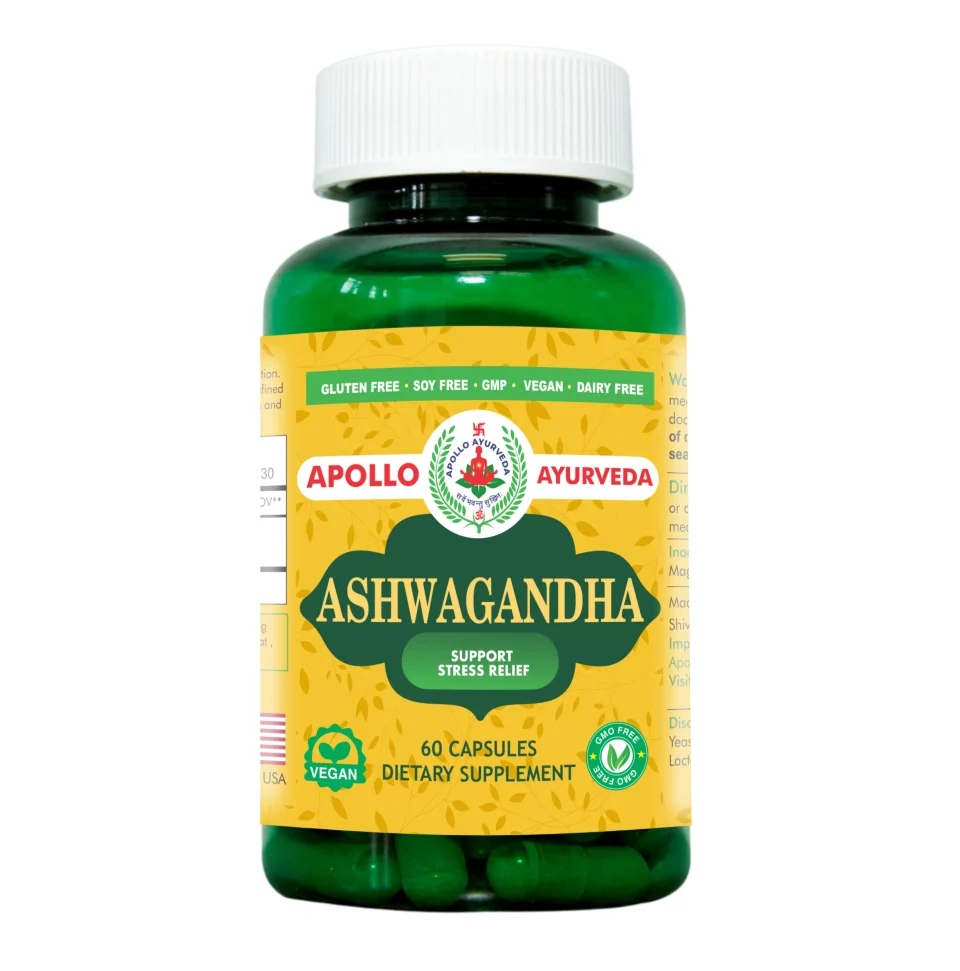 Ceramic Cast Iron Apollo Ayurveda Organic Ashwagandha Capsules - 5000 mg Equivalent Adaptogen Supplement | Stress Relief, Mood Support Supplement, Focus and Energy Support - 60 Veg Capsules Made in USA