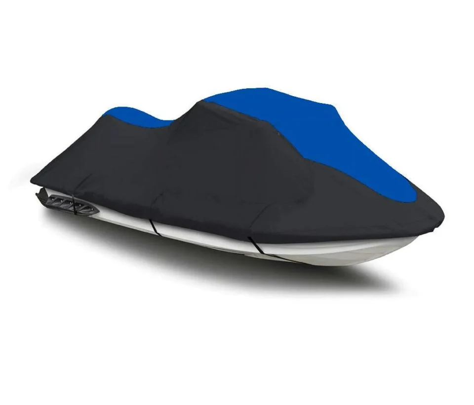 Premium Outdoor BLACK / BLUE HEAVY-DUTY, TOP OF THE LINE Cover Compatible for Kawasaki STX 2009 2010 Trailerable Jet Ski Cover PWC Covers