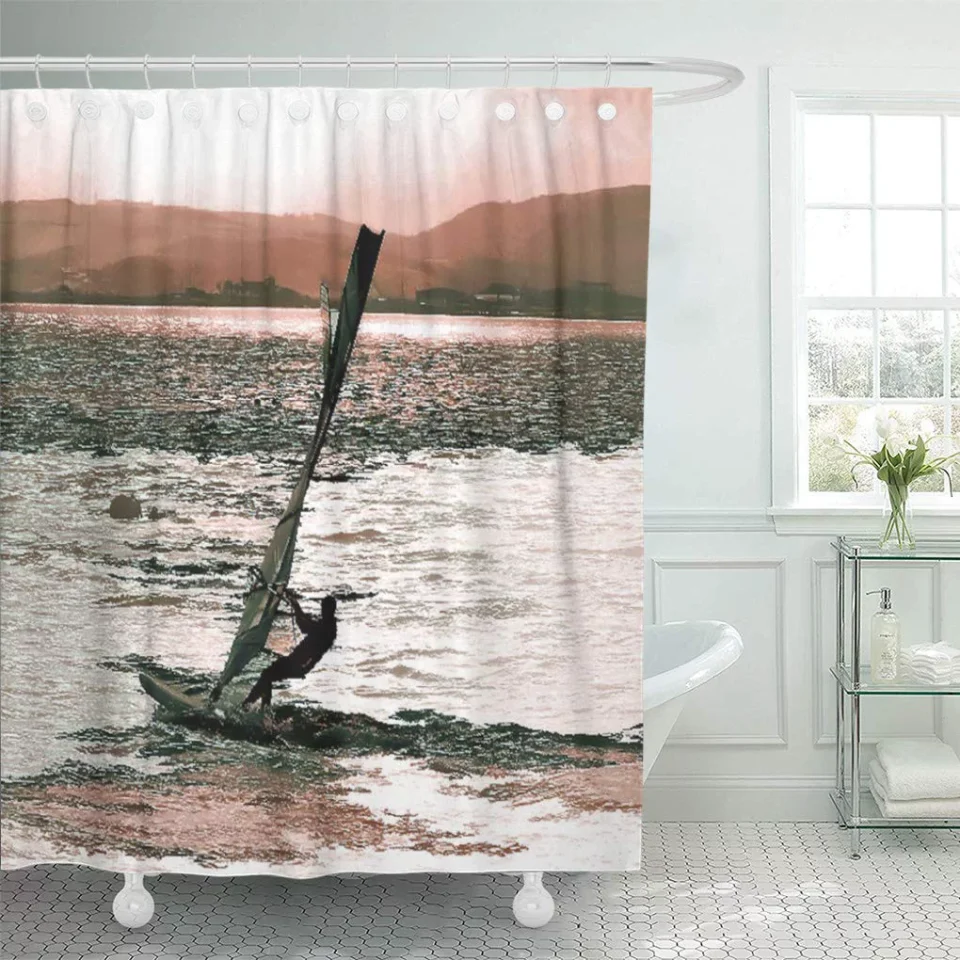 Polished SUTTOM Sail Windsurfing Boarding Surfing Sports Sea Water Sailboarding Watersports Shower Curtain 66x72 inch