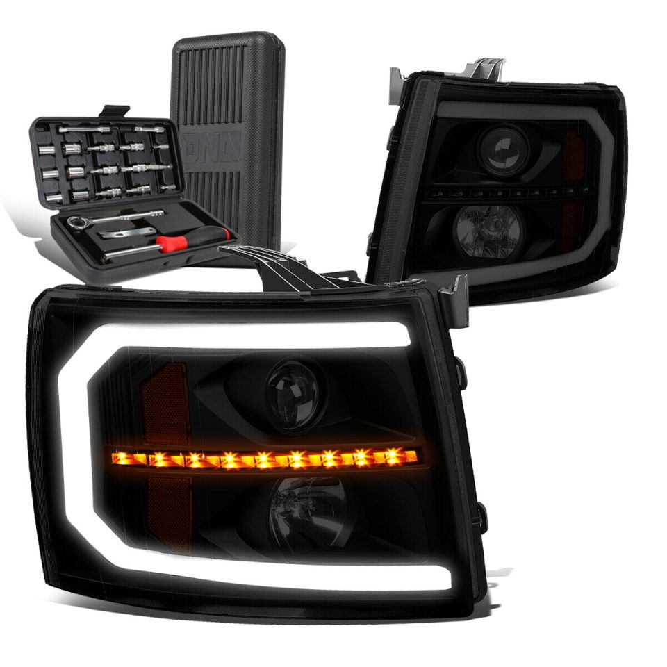 Cleaning Leak-Proof 2007-2014 Silverado C-Style LED DRL Sequential Projector Headlights+Too