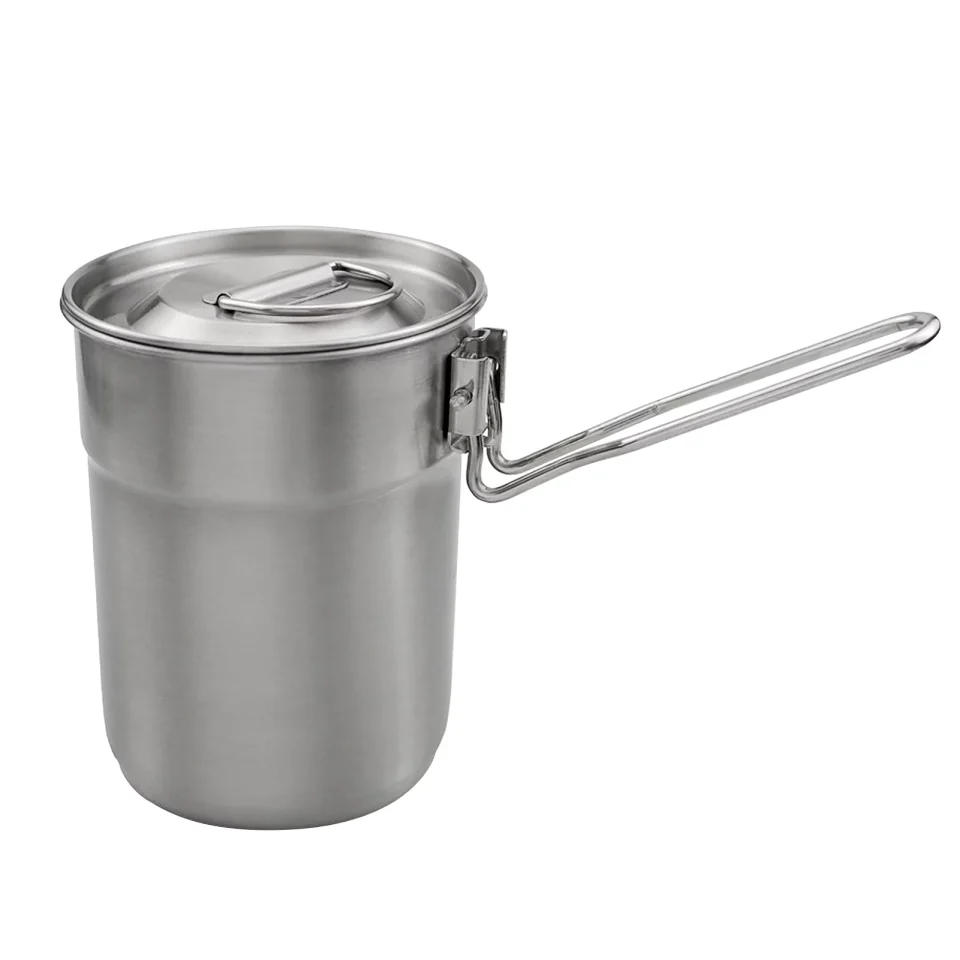Upgraded Irfora 1L Coffee Cup with Folding Handle & Ventilated Lid Stainless Steel Camping Kettle Lightweight Cook Pot for Backpacking Hiking Camping Travelling