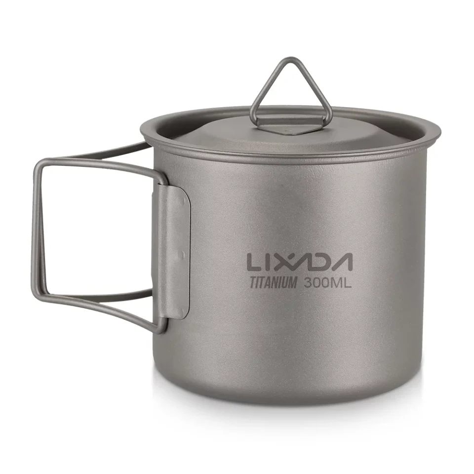 Long-Lasting Lixada Ultralight Titanium Cup Outdoor Portable Camping Picnic Water Cup Mug with Foldable Handle 300ml / 350ml / 450ml / 550ml / 650ml / 750ml