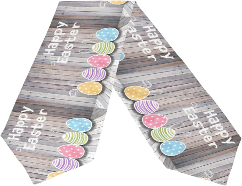 Upgraded Dreamtimes Double Sided Retro Wooden Easter Eggs Long Polyester Table Runner 13 x 90 Inches Table Cloth Cover Placemats for Kitchen Dinning Living Home Holiday Decor