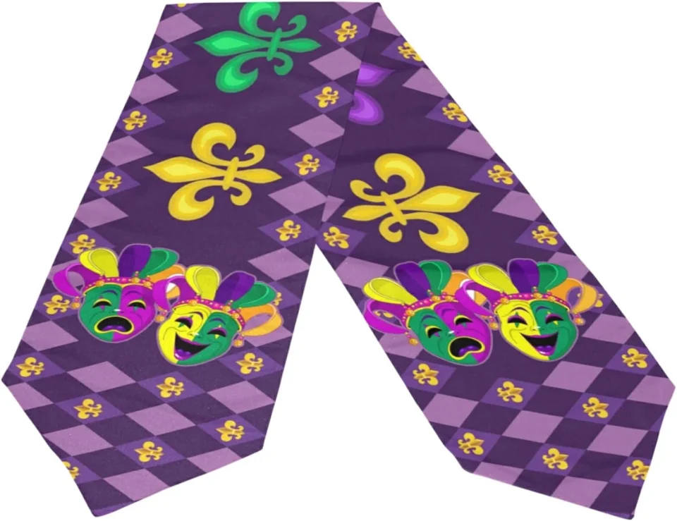 Silicone Top-Rated Dreamtimes Double Sided Mardi Gras Long Polyester Table Runner 13 x 90 Inches Clown Fleur De Lis Table Cloth Cover Placemats for Kitchen Dinning Living Holiday Wedding Party Decor