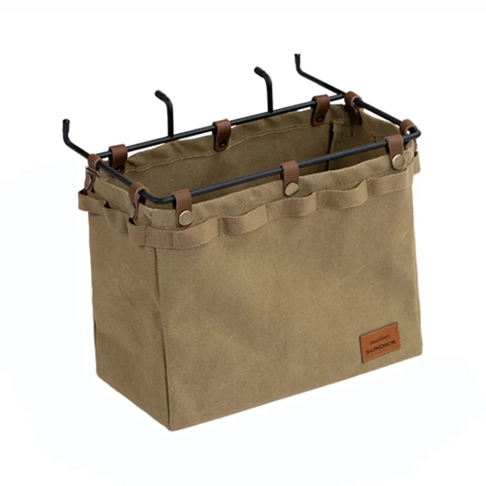 Glass Bamboo Picnic Table Side Hanging Bag Desk Storage Box Hanging Beside Organizer Tableware Clothes Storage Bag Camping Backyard Use