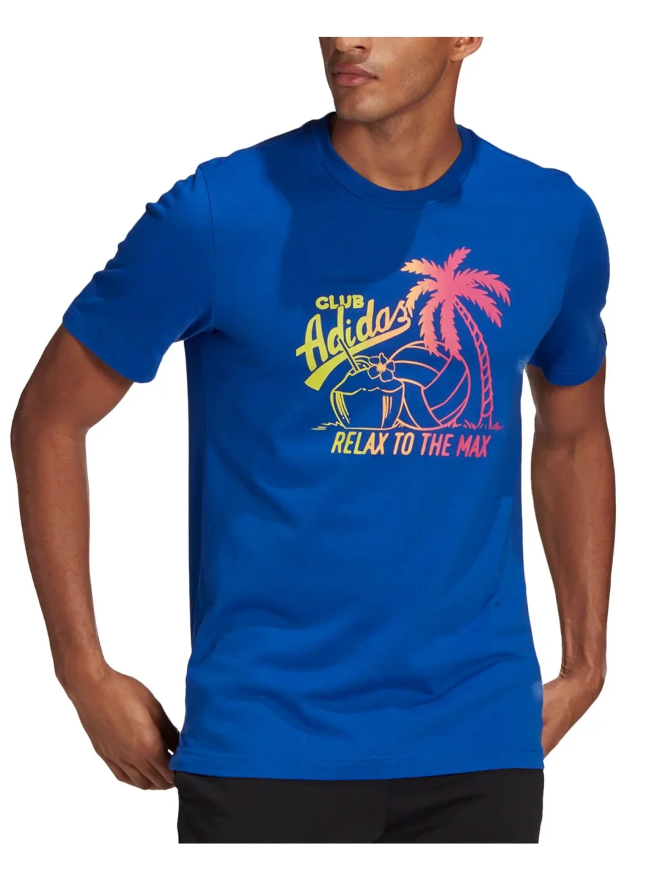 Glossy ADIDAS Mens Aeroready Vacation Blue Logo Graphic Classic Fit Moisture Wicking T-Shirt XL