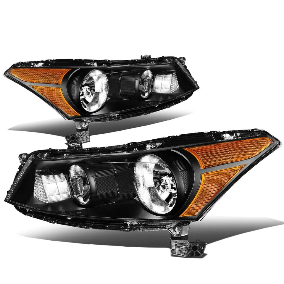 Non-Toxic Cast Iron 2008-2012 Honda Accord Pair Black Housing Amber Corner Headlight/Lamp Set