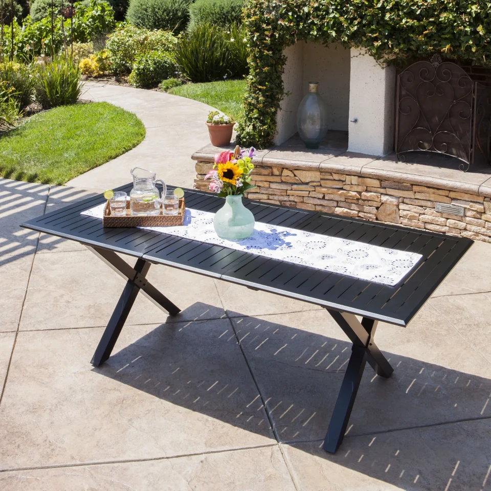 Eco-Friendly Cascada Outdoor Expandable Cast Aluminum Rectangular Dining Table, Black