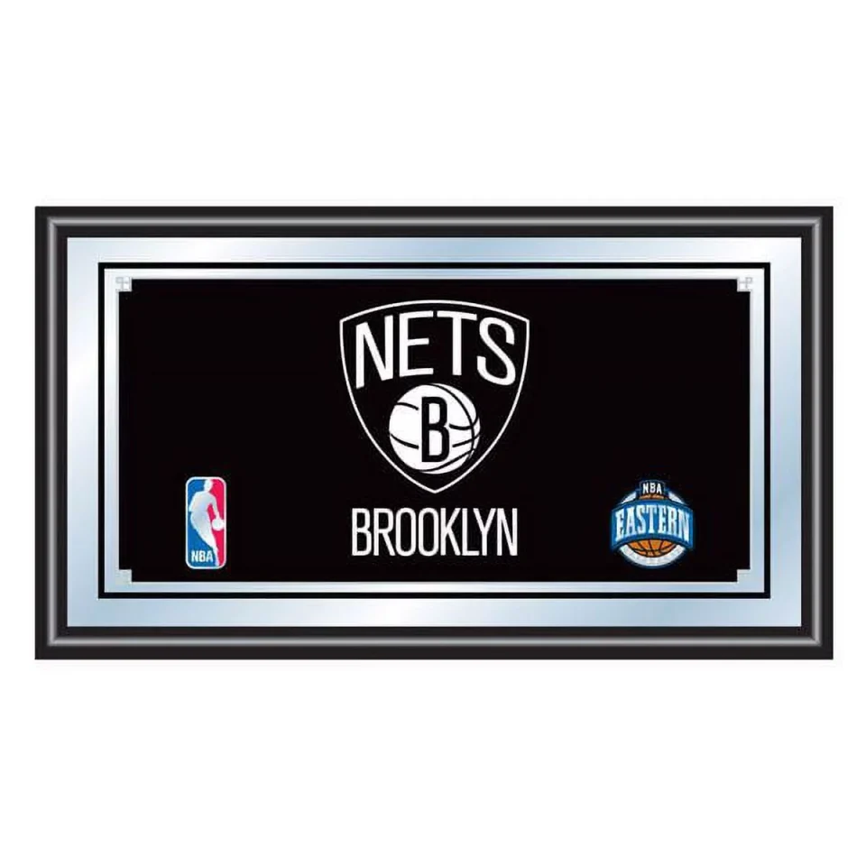 Wooden Trademark Global Brooklyn Nets NBA Framed Logo Mirror