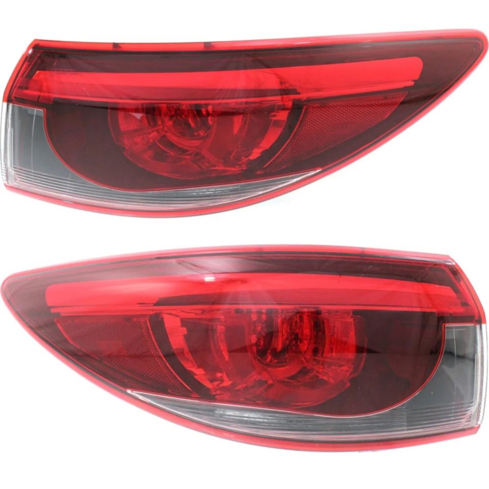 Glossy Tail Light Set For 2016-2017 Mazda 6 Left and Right Outer Red/Smoked LED