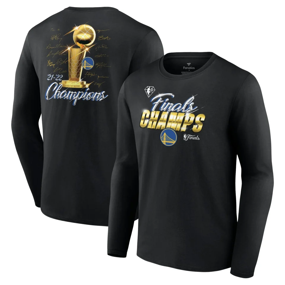 Lightweight Men's Fanatics Branded Black Golden State Warriors 2022 NBA Finals Champions Forward Roster Signature Long Sleeve