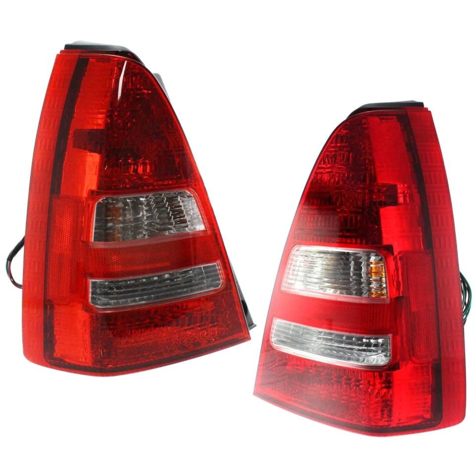 Prime Space-Saving Halogen Tail Light Set For 2003-2005 Subaru Forester Clear/Red Lens w/Bulbs 2Pcs