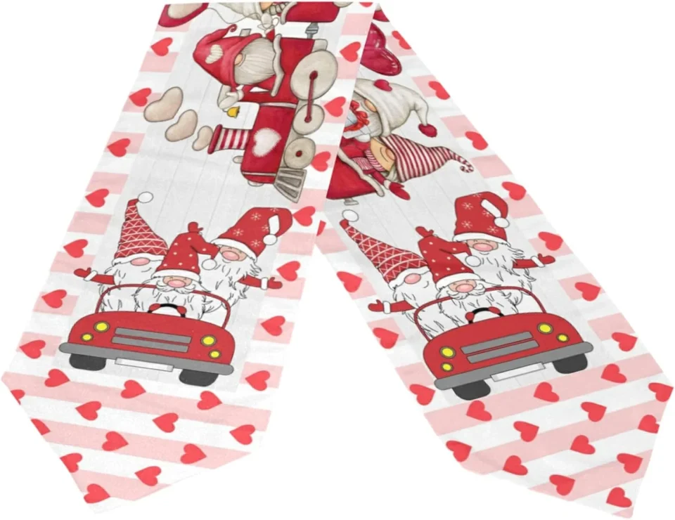 Top-Rated Leak-Proof Bestwell Double Sided Valentine's Day Long Polyester Table Runner 13 x 70 Inches Valentines Gnomes Table Cloth Cover Placemats for Kitchen Dinning Living Holiday Wedding Party Decor