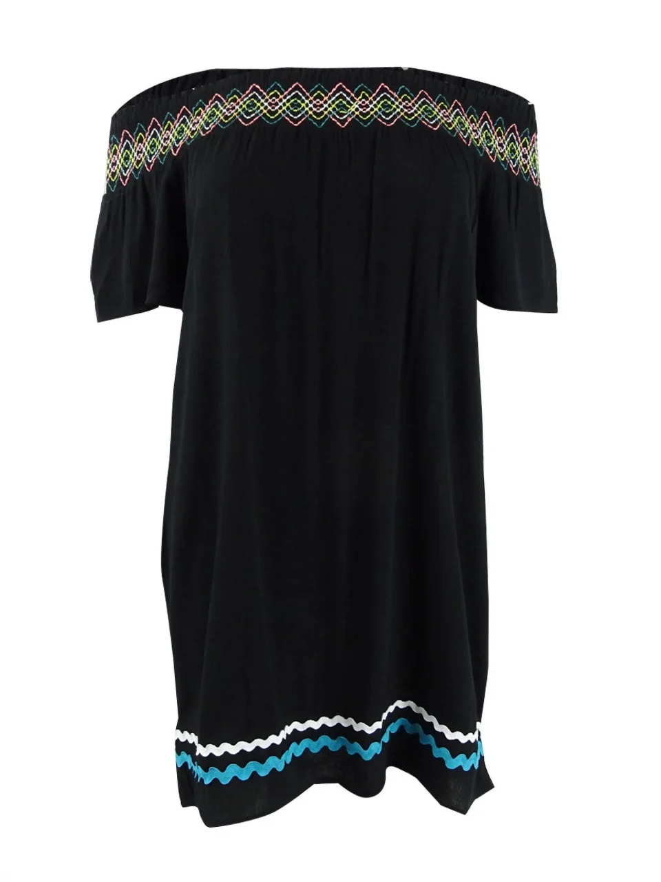 Glossy Miken Women's Embroidered Off-The-Shoulder Dress Swim Cover-Up (L, Black)
