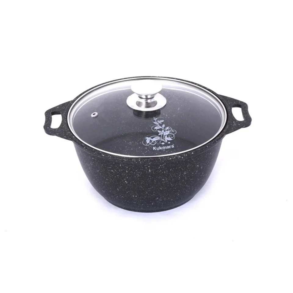 Cooking Durable Aluminum Wok Cooking Pot Non-Stick Pot with Glass Lid (dark marble) Camping Cookware Dutch Oven Kitchen Pot 2.1-qt. (2 L)