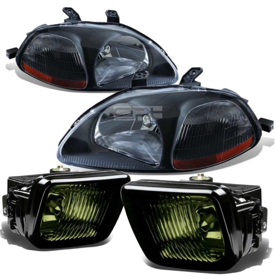 Office BLACK HOUSING HEAD LIGHT AMBER SIDE MARKER+SMOKED LENS FOG LAMP 96-98 CIVIC