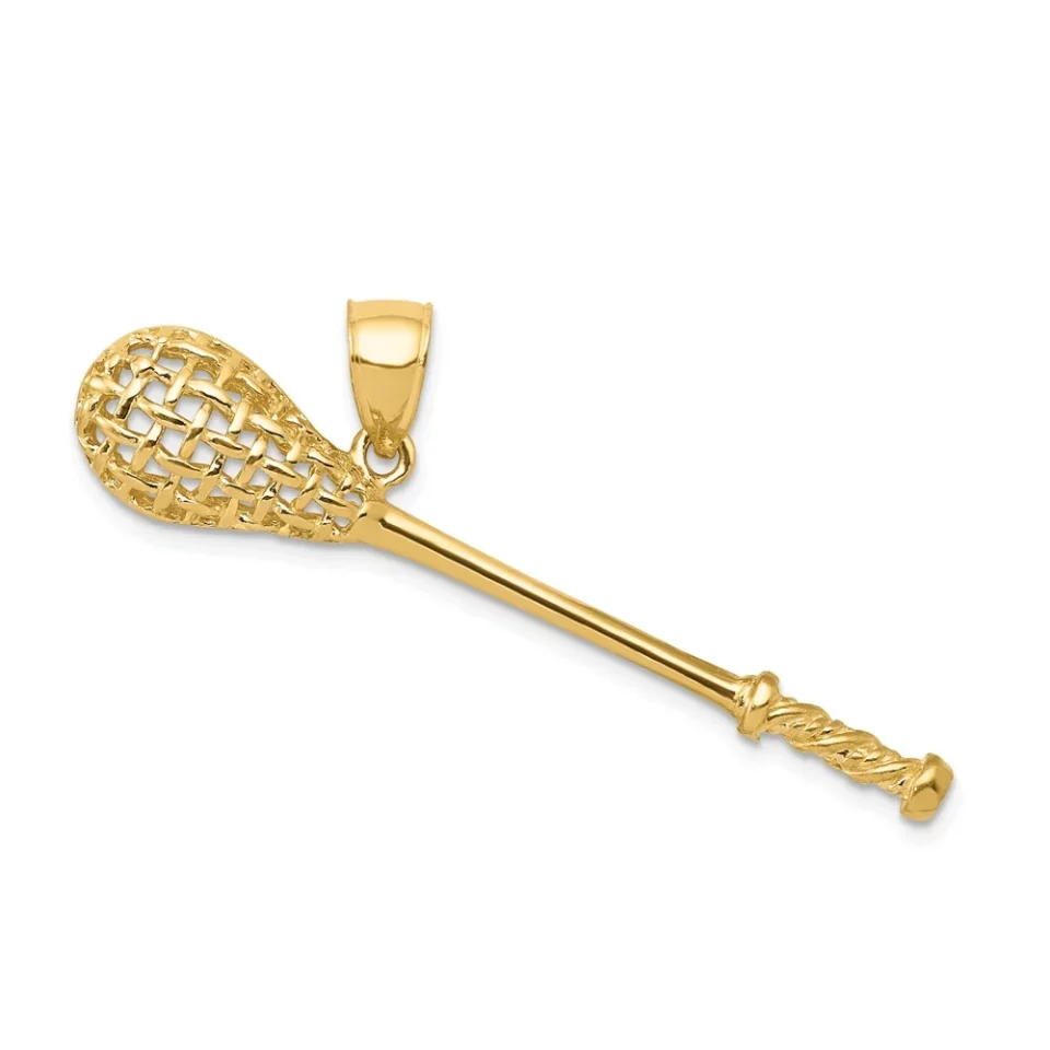 Core Real 14kt Yellow Gold Solid Polished 3-D Lacrosse Stick Pendant; for Adults and Teens; for Women and Men