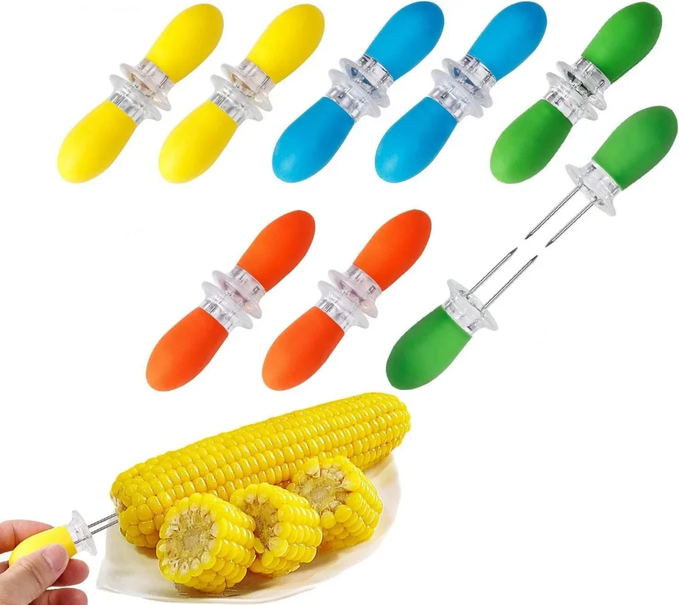 Matte Wattne 16 Pcs Stainless Steel Corn Holders Corn on The Cob Skewers for BBQ Twin Prong Sweet Corn Holder Home Cooking Fork