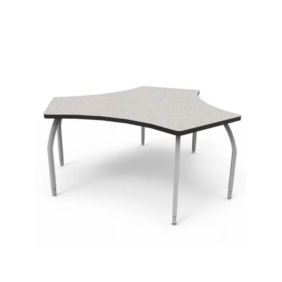 Ultimate Best-Selling Wisconsin Bench ELO6801-ADJSS-25-25 Elo Tri Table, Grey Nebula Laminate & Banding with 6 Adjustable Smooth Silver Legs - 26-31 x 68.818 x 60 in.