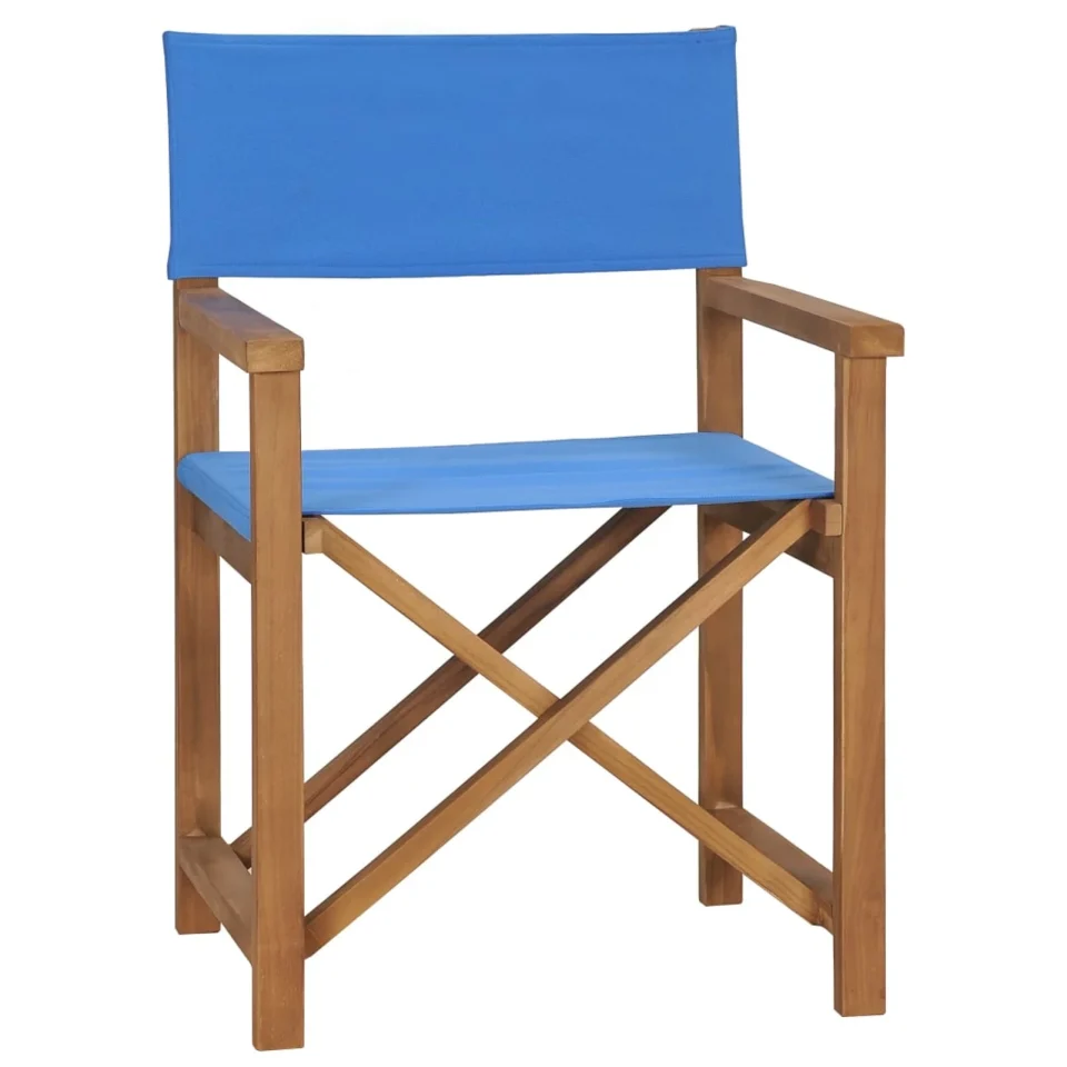 Portable Dcenta Folding Director Chair Collapsible Teak Wood Camping Chair with Fabric Seat and Backrest Portable Blue for Camp, Picnic, Fishing, Hiking, Sports, Lawn Balcony Outdoor Furniture