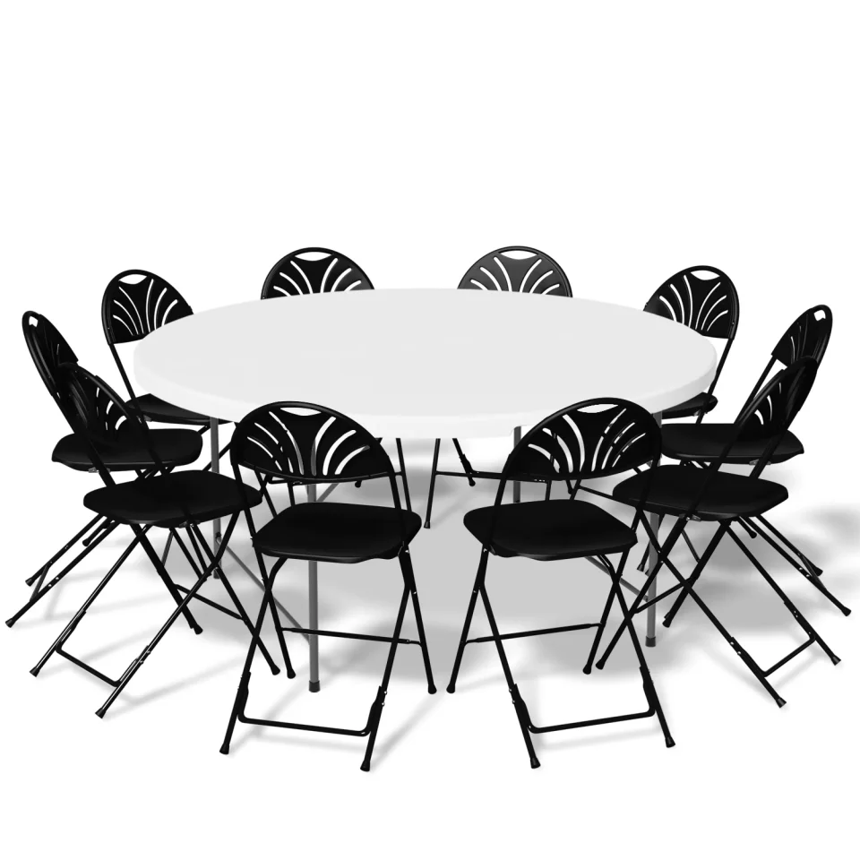Multi-Purpose MoNiBloom 11 Pieces 5.5 Ft White Plastic Folding Table Set with 10 Black Chairs for Picnic, Training, Outdoor Activities