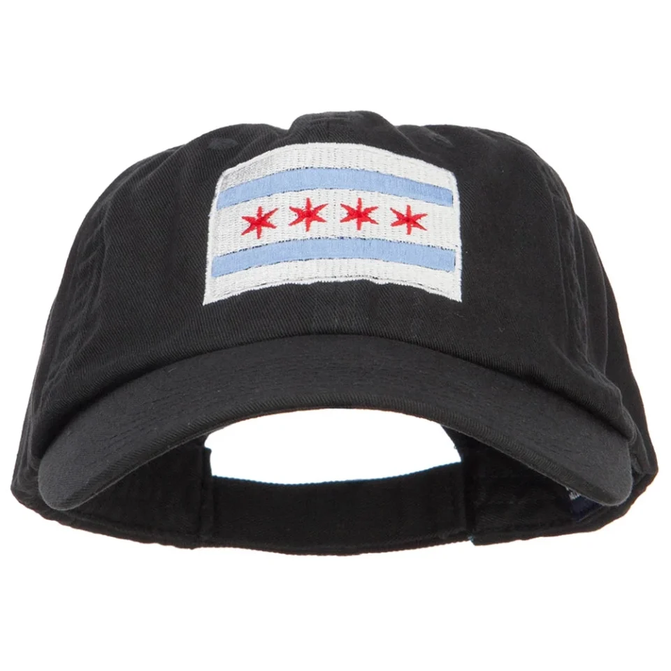 Space-Saving Value Chicago Flag Embroidered Low Cap - Black OSFM