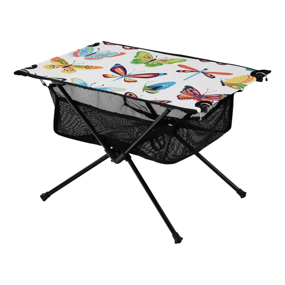 Matte Colorful Butterflies Camping Foldable Portable Table Beach Table with Storage Bag Compact Picnic Table for Outdoor Hiking Fishing BBQ