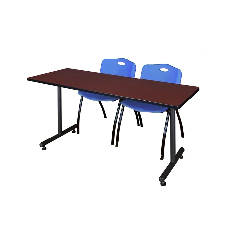 Eco-Friendly Multi-Purpose Belen Kox 60 x 24 Kobe Training Table- Mahogany & 2 'M' Stack Chairs- Blue