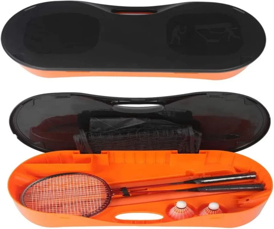 Healthy Non-Toxic Portable Badminton Net Set Storage Box Base with 2 Battledores 2 Shuttlecocks Large, Orange