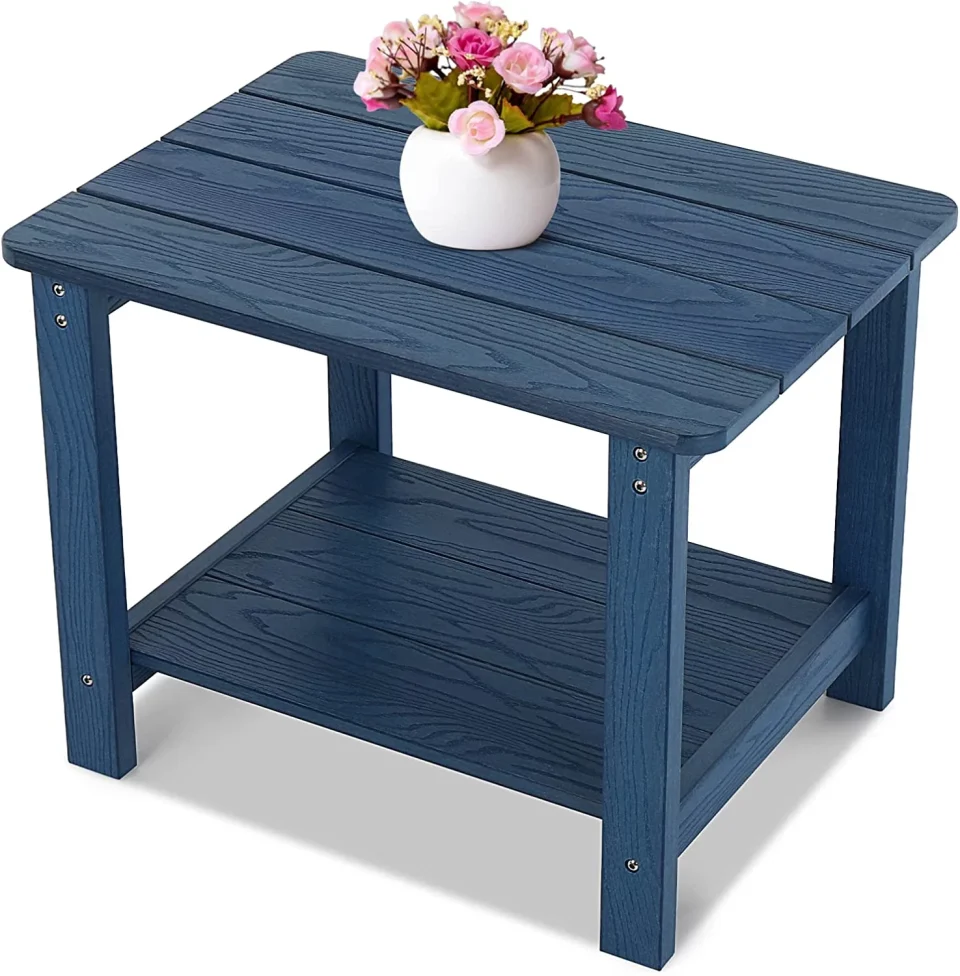 Select Durable Stoog Adirondack Side Table, 22.8 Oversized Outdoor Rocker Side Table, for Backyard, Garden, Pool, Lawn, Beach, Blue