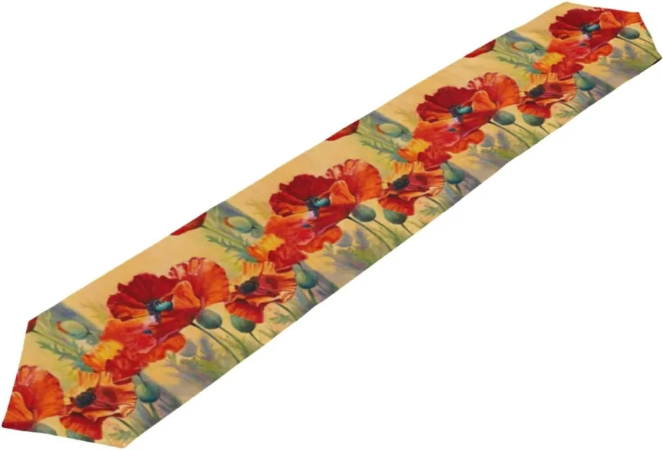 Value GZHJMY Double Sided Poppy Floral Long Polyester Table Runner 13 x 90 Inches Flower Table Cloth Cover Placemats for Kitchen Dinning Living Holiday Wedding Party Decor