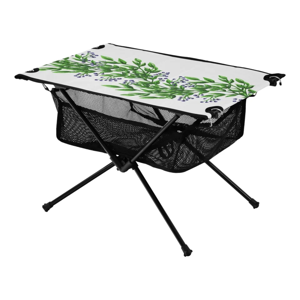 Stainless Steel Top-Rated Green Branches and Purple Berries Camping Foldable Portable Table Beach Table with Storage Bag Compact Picnic Table for Outdoor Hiking Fishing BBQ