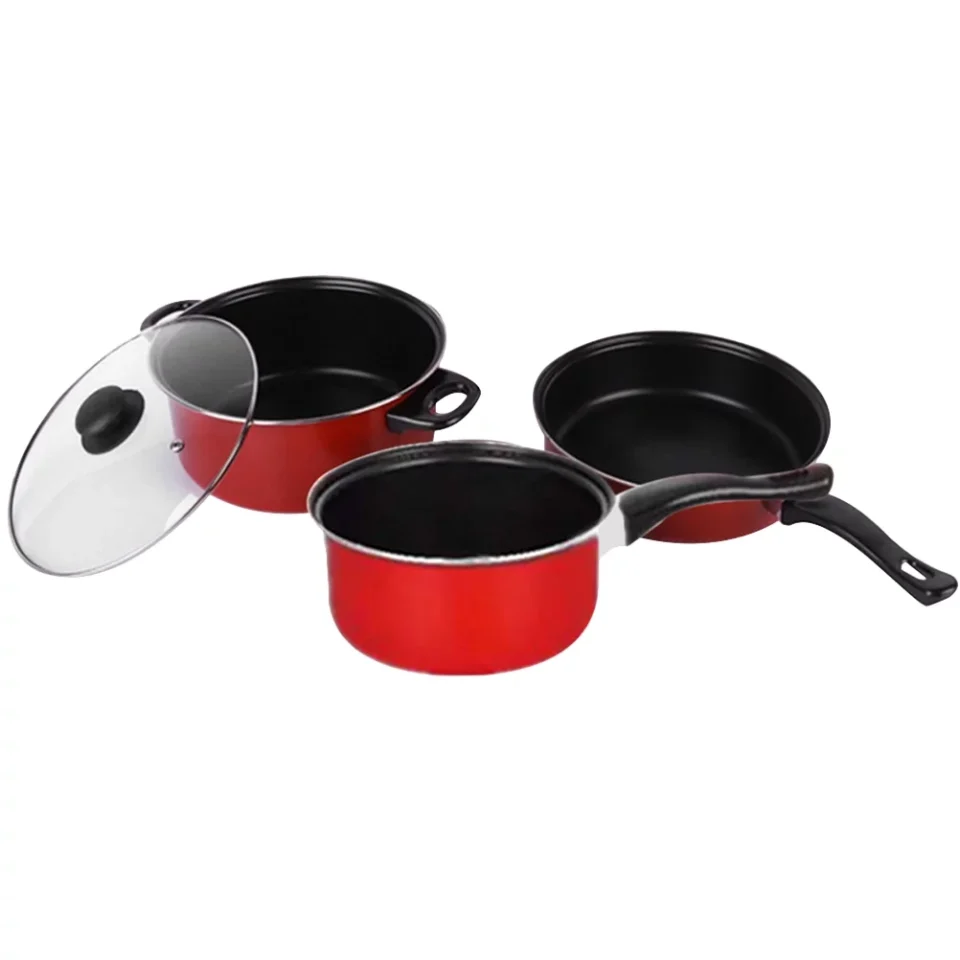 Bamboo Easy-Clean NUOLUX 3pcs Non-stick Frying Pan Soup Pot Milk Pan Set Multifunctional Cooking Tool Kitchen Utensil for Home Daily Use
