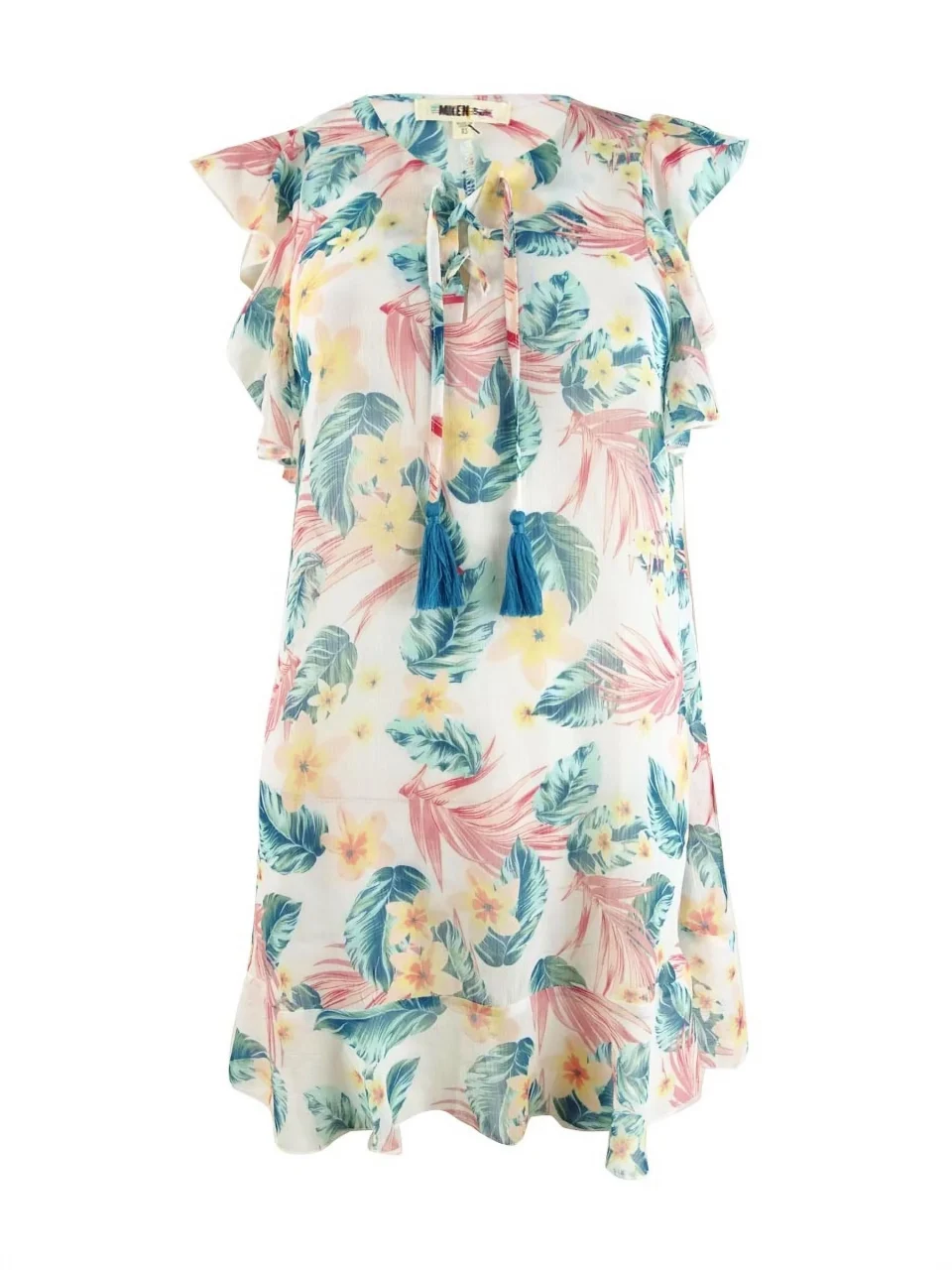 Dining Cleaning Miken Women's Ruffled Lace-Up Dress Swim Cover-Up (S, White Fairytail)