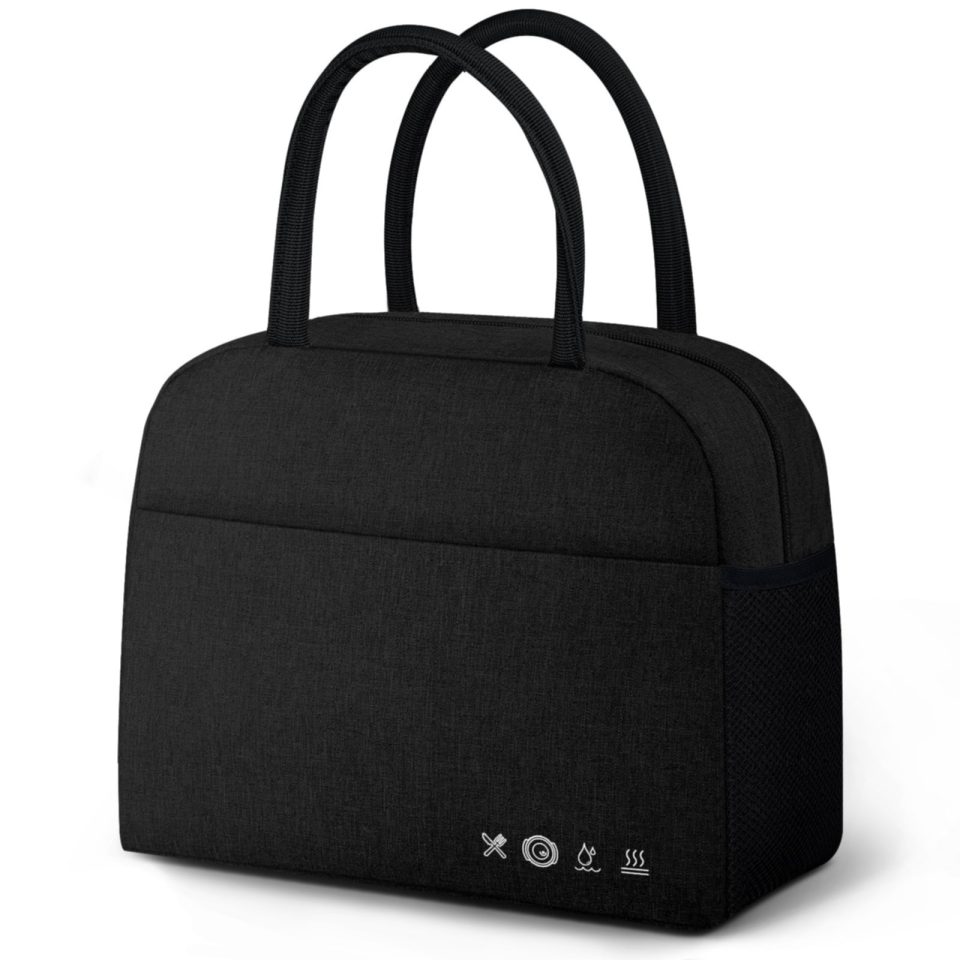 BPA-Free Lunch Bag Lunch Box for Women Men Reusable Insulated Lunch Tote Bag,Leakproof Thermal Cooler Sack Food Handbags Case High Capacity forTravel Work School Picnic- Black