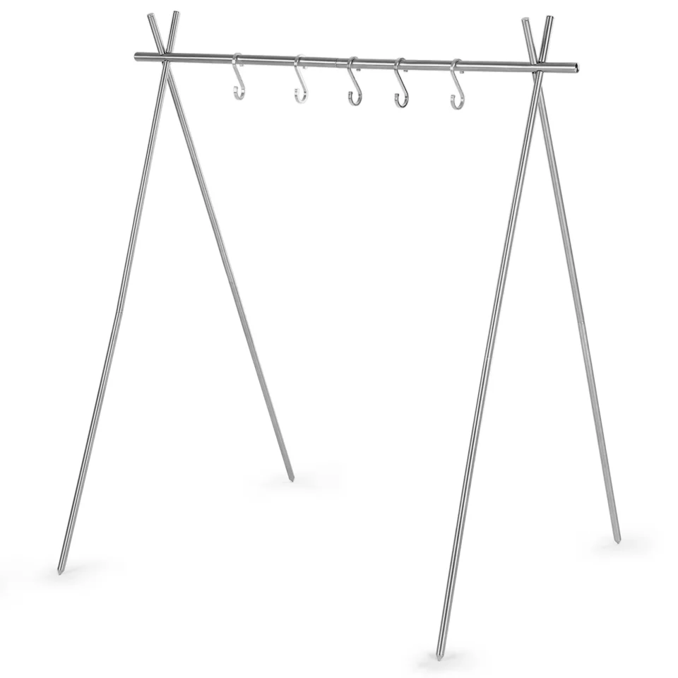 Wooden Cast Iron Carevas Portable Collapsible Stainless Steel Camping Hanging Rack for Pot Clothes Hanger