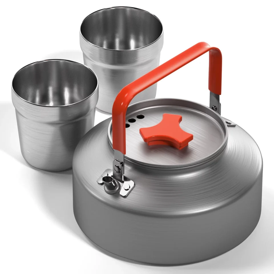 Cleaning Carevas Outdoor Teapot with Cup Stainless Steel Rustproof -corrosion Tableware Set Kettle Camping Pinic Hiking