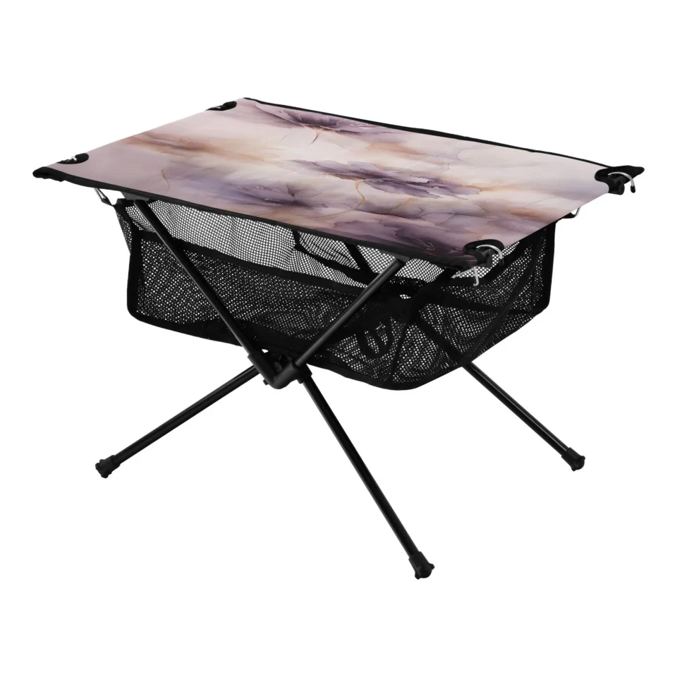 Glass Flowers Purple Camping Folding Table Portable Beach Table with Storage Bag Compact Picnic Table for Outdoor Travel Fishing BBQ